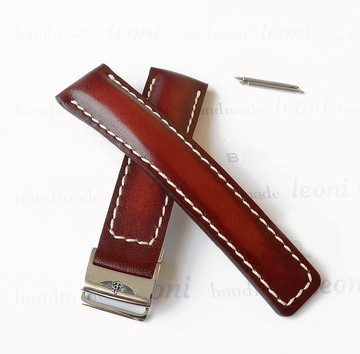 百年靈勃艮第錶帶，真皮，展開扣