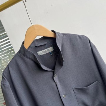 2F-19夏男士寬松休閑純色短袖襯衫上衣顯瘦簡約百搭商務高級Y25-5