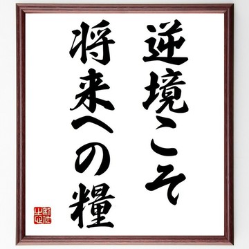 名言「逆境こそ、將來への糧」（逆境正是未來的養分）手寫書法色紙畫框/接單後毛筆親筆製作 (Z2649)