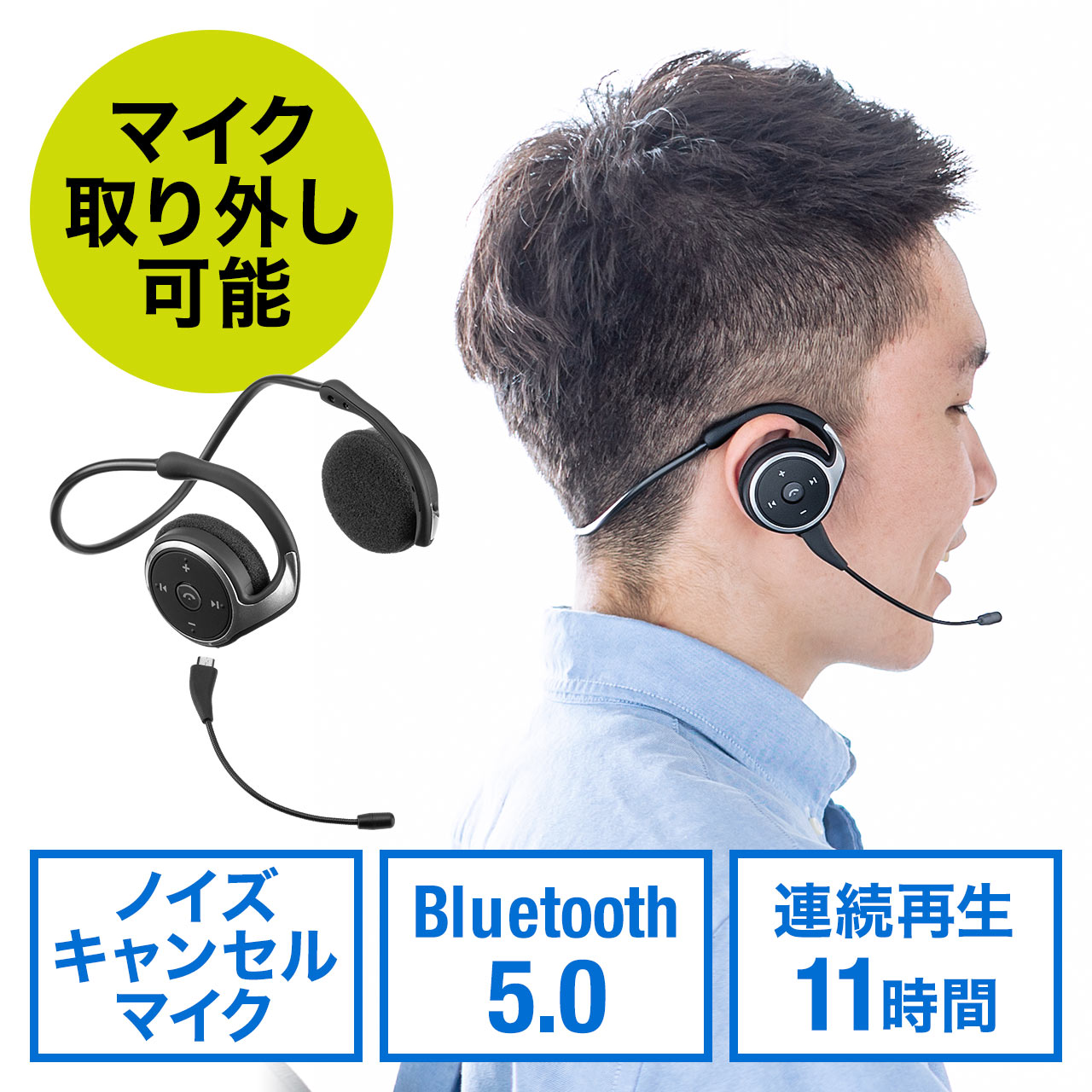 ネックバンド型 Bluetoothヘッドセット 軽量 外付けノイズキャンセルマイク付き 折りたたみ式 テレワーク 通販  LINEポイント最大1.0%GET | LINEショッピング