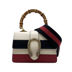 【GUCCI】展示品 Dionysus 竹節把手三拼色二用包(523367-藍/白/紅)