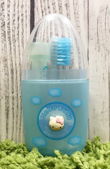 【震撼精品百貨】凱蒂貓_Hello Kitty~日本SANRIO三麗鷗KITTY 牙刷附杯-藍*10332