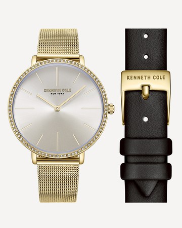 Kenneth Cole | Classic Slim Mesh & Strap Watch Set in Gold