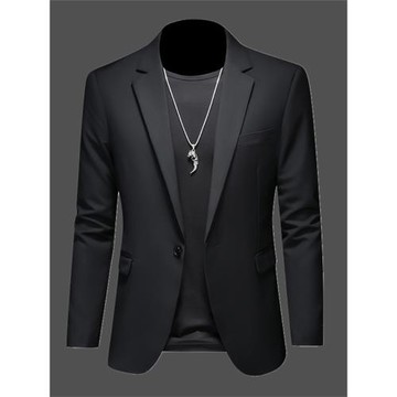 西服上衣男士商務休閑雙開叉純色大碼西裝春秋季黑色便服單西外套