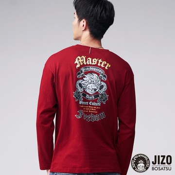 地藏小王 BLUE WAY – 美式骷髏玫瑰長TEE(深紅)