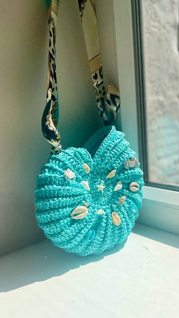 鉤織貝殼包、海洋風包包、貝殼包、手工包