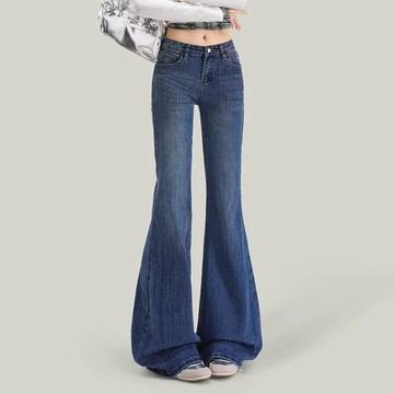 【臺灣出貨】美式藍色高腰顯瘦喇叭褲女 2026夏季新款時尚不貼腿微喇牛仔褲子