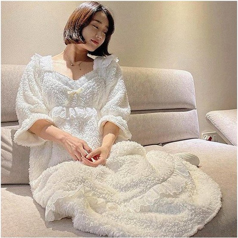 ルームウェア パジャマ レディース 7分袖 ワンピース 部屋着 室内着 大きいサイズ リラックス ゆったり おしゃれ 可愛い ロング丈 もこもこ リボン レース 無地 通販 Lineポイント最大get Lineショッピング