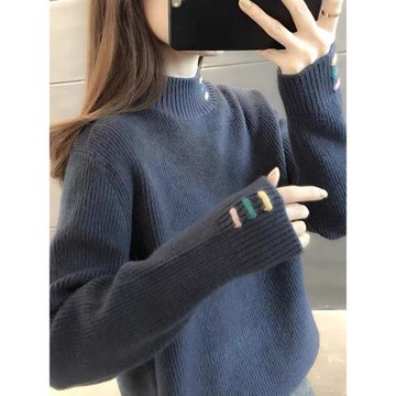 12歲女大童毛衣初中生韓版半高領針織衫刺繡秋冬季學院風胖女童