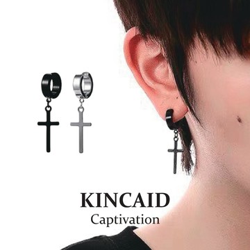 【KINCAID】316L鈦鋼十字架耳夾 黑銀兩色 耳環 極簡冷淡風 耳夾款 免耳洞 男生耳環 不過敏不褪色 情侶耳環