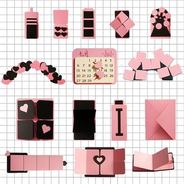 臺灣🚍8H出🉑DIY風琴立體書機關卡日厤卡黑風立體賀卡情侶生日快樂手賬紀念品