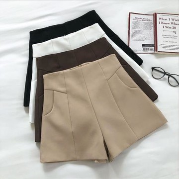 闊腿褲女外穿2024秋季高腰簡約黑白短褲西裝短褲百搭a字休閑褲