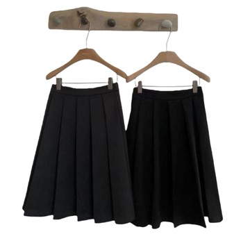 復古百褶裙／秋冬磨毛後鬆緊中長顯瘦半身裙－【350674】