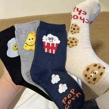 曲奇襪子女春秋款可愛中筒襪純色ins潮網紅韓版長筒襪創意圖案夏