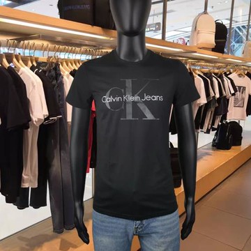 {奧萊精選}CKT恤男士短袖春夏休閑圓領彈力棉經典logo印花青年T恤