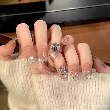 💟加一手工甲💅🏻冰透茶凍色爆閃極光碎鑽韆金手工美甲穿戴甲式純手工穿戴甲 HLFS