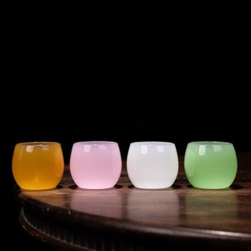 琉璃玉瓷女主人杯茶杯家用功夫套裝個人茶室茶盞玻璃粉色杯子單杯