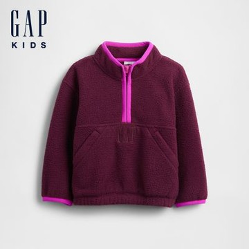 【GAP】男幼童裝|Logo刺繡圓領長袖上衣-暗紅色(841130)