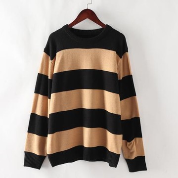 冬裝新品 優雅有品味 男士撞色粗條紋毛針織衫 潮套頭毛衣