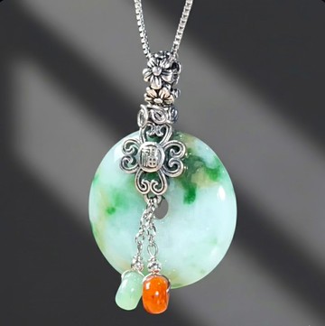 【願‧平安】三彩翡翠平安扣項鍊 925純銀 | 天然緬甸玉A貨翡翠