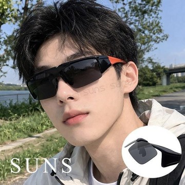 【SUNS】上翻式偏光墨鏡 橘框 太陽眼鏡 抗UV/可套鏡(21788)