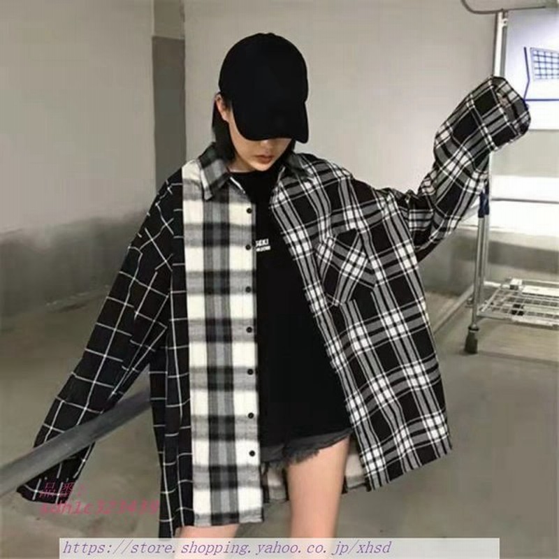 チェックシャツ シャツ ブラウス モノトーン チェック柄 ユニセックス ファッション レディース ネルシャツ 柄シャツ 大きいサイズ 通販 Lineポイント最大0 5 Get Lineショッピング