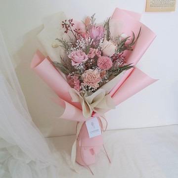 韓式永生花束 －【草莓優格】| 告白花束/情人節花束/乾燥花