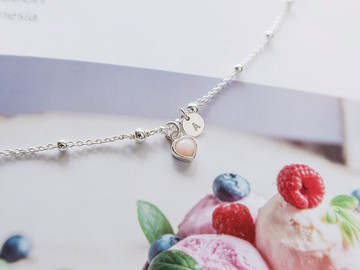 925純銀 粉紅蛋白石 歐泊 圓點鍊 刻字 手鍊 免費送禮包裝