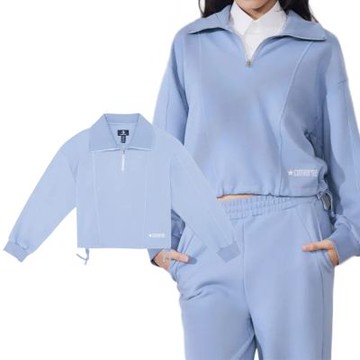 Converse Crop Half Zip Fleece Top 長袖 女款 水藍色 短版 拉鍊 WCJ410-BI5