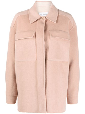 Calvin Klein - spread-collar wool shirt jacket - women - Wool - 36 - Pink