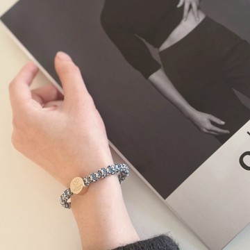 英國 ByEloise London 千鳥織波浪髮圈 亮繩系列｜金圓形 - 海島藍