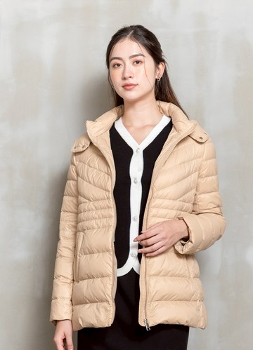 柔和演繹中長版連帽羽絨外套