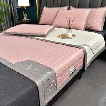 精品刺繡涼感絲乳膠涼席酒店空調席冰絲席宿舍藤席乳膠涼席三件套