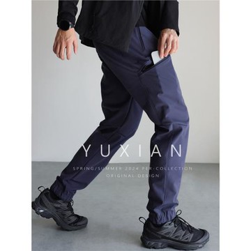 YUXIAN冬季暖絨束腳三防軟殼沖鋒褲休閑運動戶外修身直筒彈力長褲