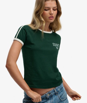 Superdry Women's Athletic Essentials Side Stripe T-shirt Green Size: 8