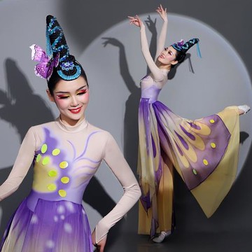 古典舞演出服女飄逸夢蝶飛舞十八煥蝶扇子舞套裝漢唐藝考舞蹈服裝