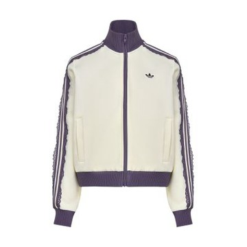 Adidas Knit Track Top 女款 米白色 三葉草 立領 蕾絲花邊 拉鍊 夾克 外套 LF2334