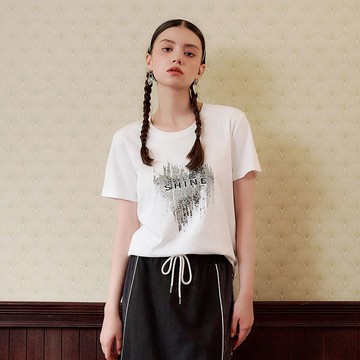 OUWEY歐薇 文字點綴純棉短袖上衣(白；S-L)