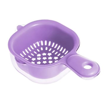 SP SAUCE 水果專用手持式雙層瀝水籃 PP樹脂彩色瀝水籃+PET樹脂透明調理盆  瀝水籃19 x 12 x 5cm + 調理盆19...  瀝水藍19 x 12 x 5cm + 調理盆19.5 x 12 x 6cm  槿紫色  1組