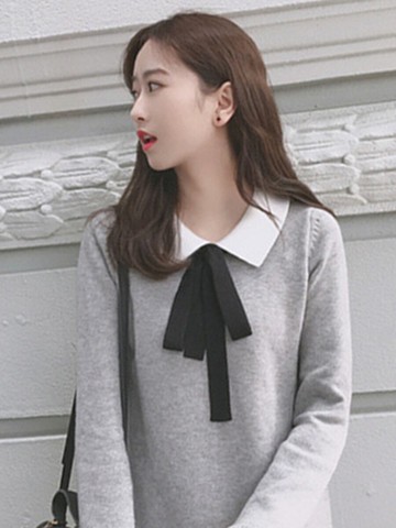 初戀可愛減齡少女娃娃領連衣裙學院風打底針織毛衣裙子配大衣秋冬