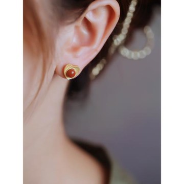 天然南紅純銀愛心紅豆耳釘女紅色新年過年本命年瑪瑙耳環耳飾禮物