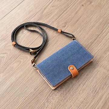 相容於所有型號智慧型手機外殼筆記本[岡山牛仔布真皮]戶外男士生日禮物智慧型手機肩膀AB01M