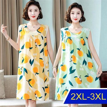 【韓國K.W.】經典百搭進口棉綢印花洋裝(洋裝/連身裙/短袖/長裙/寬鬆/居家/休閒)