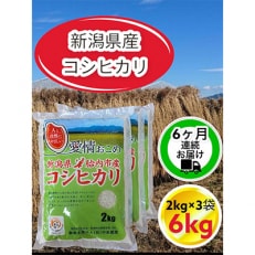 新潟県胎内市産コシヒカリ6kg(2kg×3袋)全6回