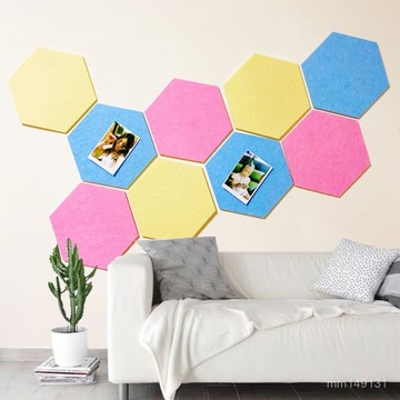🔥免運🔥毛氈闆 背景闆 背景墻 毛氈展示 墻麵裝飾 彩色六邊形毛氈軟木闆幼兒園作品展示闆背膠留言照片墻毛氈墻貼闆