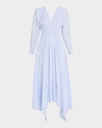 Camicia Shirred Striped Cotton Poplin Maxi Dress