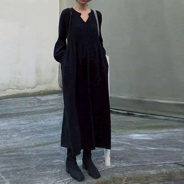 蜜桃領顯瘦燈籠袖針織洋裝