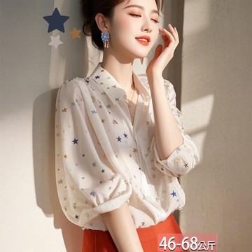 翻領滿版星星拚色印花半分袖襯衫 M-XL【075088X】【現+預】☆流行前線☆