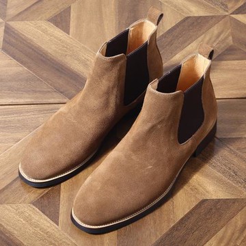 意大利圓頭中筒短靴反絨皮高幫鞋 男士復古商務休閑切爾西靴子