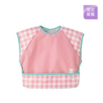 Combimini短袖食事圍兜- 小熊格紋(粉紅)